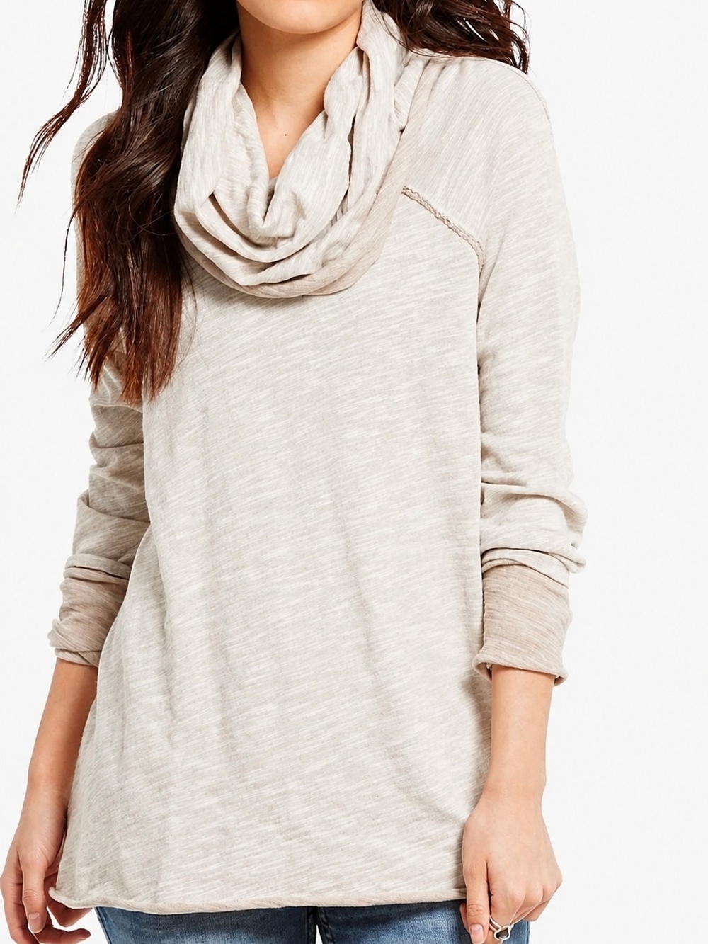 FP Beach by Free People Oatmeal Cowl Neck Cozy Neutral Cowl Neck Women's Sweater